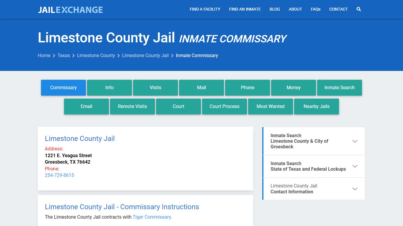 Inmate Commissary, Care Packs - Limestone County Jail, TX - Jail Exchange